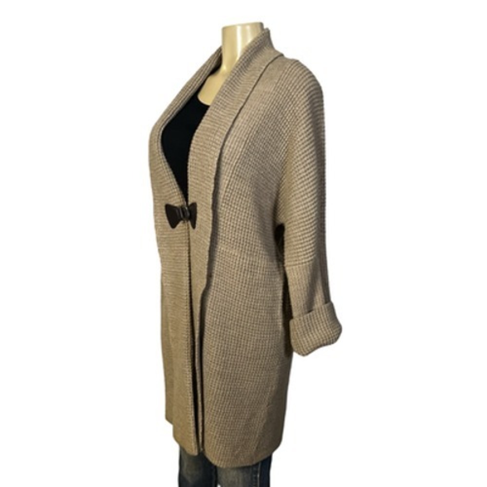 Soft Surroundings Cardigan Sweater Womens Medium Beige Waffle Knit Toggle Strap - Picture 2 of 11